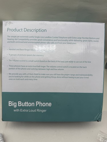 Big Button Phone for Seniors Corded Landline Telephone w/Handsfree Function READ - Picture 16 of 17