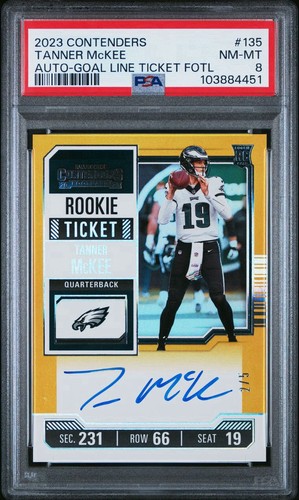 2023 Tanner McKee Contenders Rookie Auto Gold /5 Variation PSA 8 #135 - Picture 1 of 2