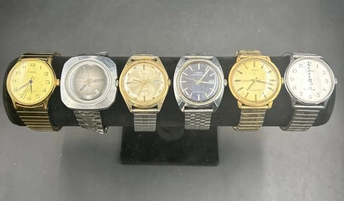 Timex Lot Of 6 Mens Vintage Wrist Watches Mechanical Analog, Automatic + More