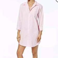 Lauren Ralph Lauren Roll Cuff Pink Striped Sleepshirt Nightgown Sz S EUC