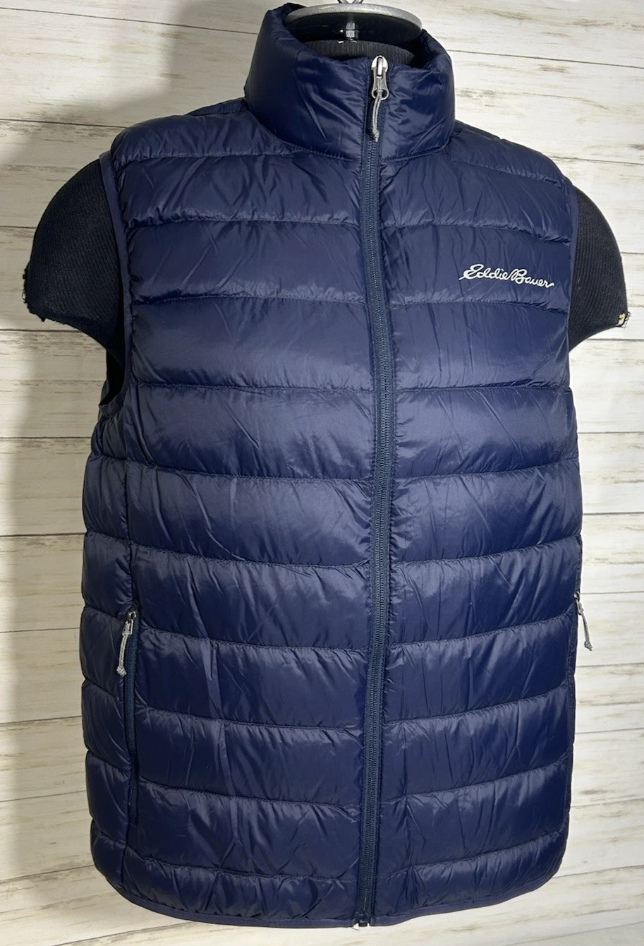 Eddie Bauer Blue Vest ULTRA LIGHT Full Zip EB650 DOWN FILL Sz. MEDIUM Men jacket