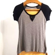 a.n.a. Gray and Black Cap Sleeve T-Shirt with Sequin Accent 100% Rayon *Small
