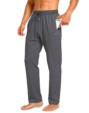 Mens Sweatpants Cotton Yoga Pants Casual Jersey Open Bottom Straight Leg Zipper