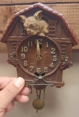 Lux Cuckoo Clock Dog Motif Pendulum Black Forest Style Wood Metal House