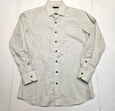 $254 New Christopher James Button Shirt Men LARGE L 16.5 Navy Yellow Plaid CHECK