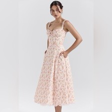 House of CB Rosalee Dress Peach Poppy Print Size XS