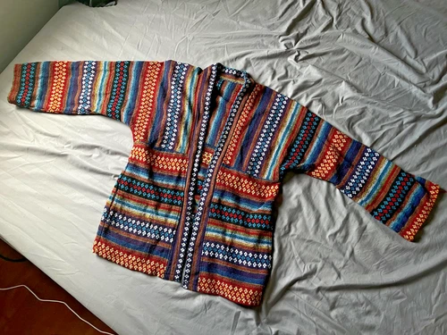 kimono cardigan with Naga woven patterns in multi-color Thai-style cotton - product listing photo
