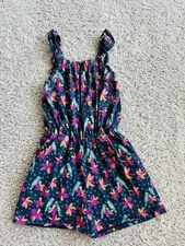 Tea Collection Girls Blue Cotton Floral Ruffle Strap Romper Jumper Size 10
