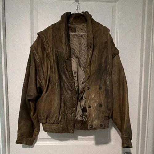 Vera Pelle “Top Gun” Brown Bomber Jacket Size 48 (As-Is/See Pics) video thumbnail