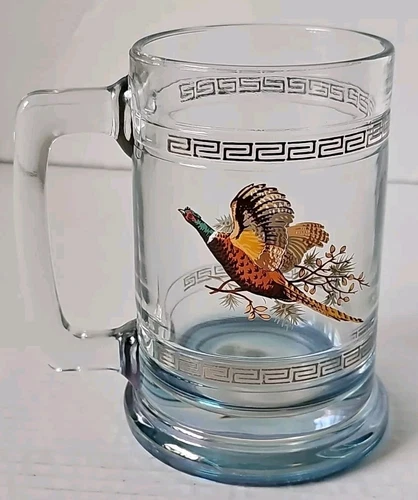 Princess House Glass Crystal Pheasant Beer Stein Mug Vintage