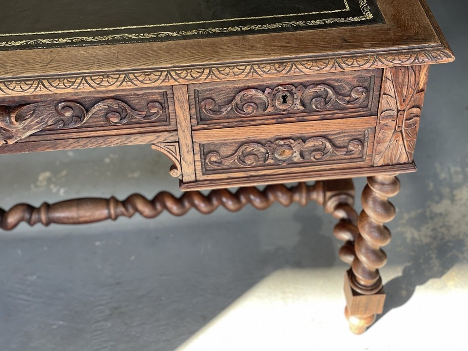 19th century Louis Xlll carved oak barley twist antique desk eBay