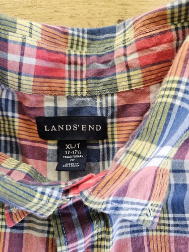 Camicia Lands End multicolore a quadri manica corta con bottoni cotone XL alta - Foto 6 di 8