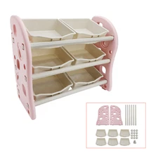 Kids Toy Storage Organizer With 6 Plastic Storage Bins Plastic Toy Rack Pink