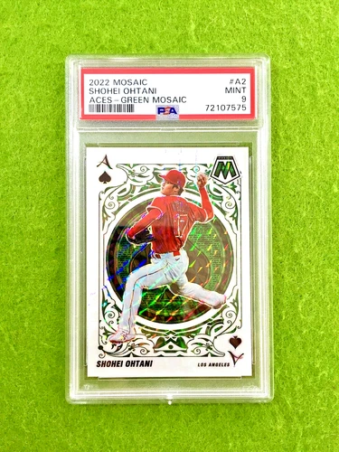 Shohei Ohtani ACES GREEN MOSAIC PRIZM REFRACTOR CARD GRADED PSA 9 SP 2022 Mosaic