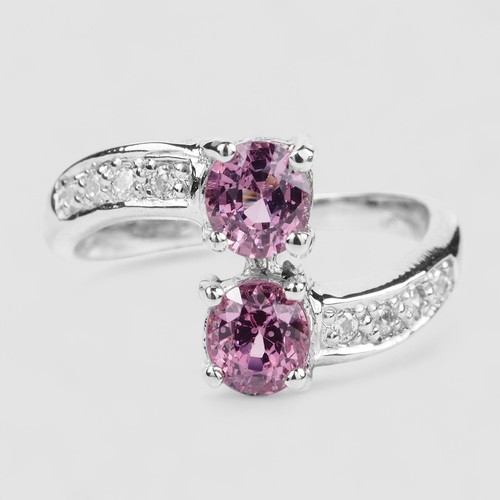 BURMA! Vivid Pink Spinel Rare 925 Sterling Silver White Gold Plated Rings Size 7 - Picture 2 of 8