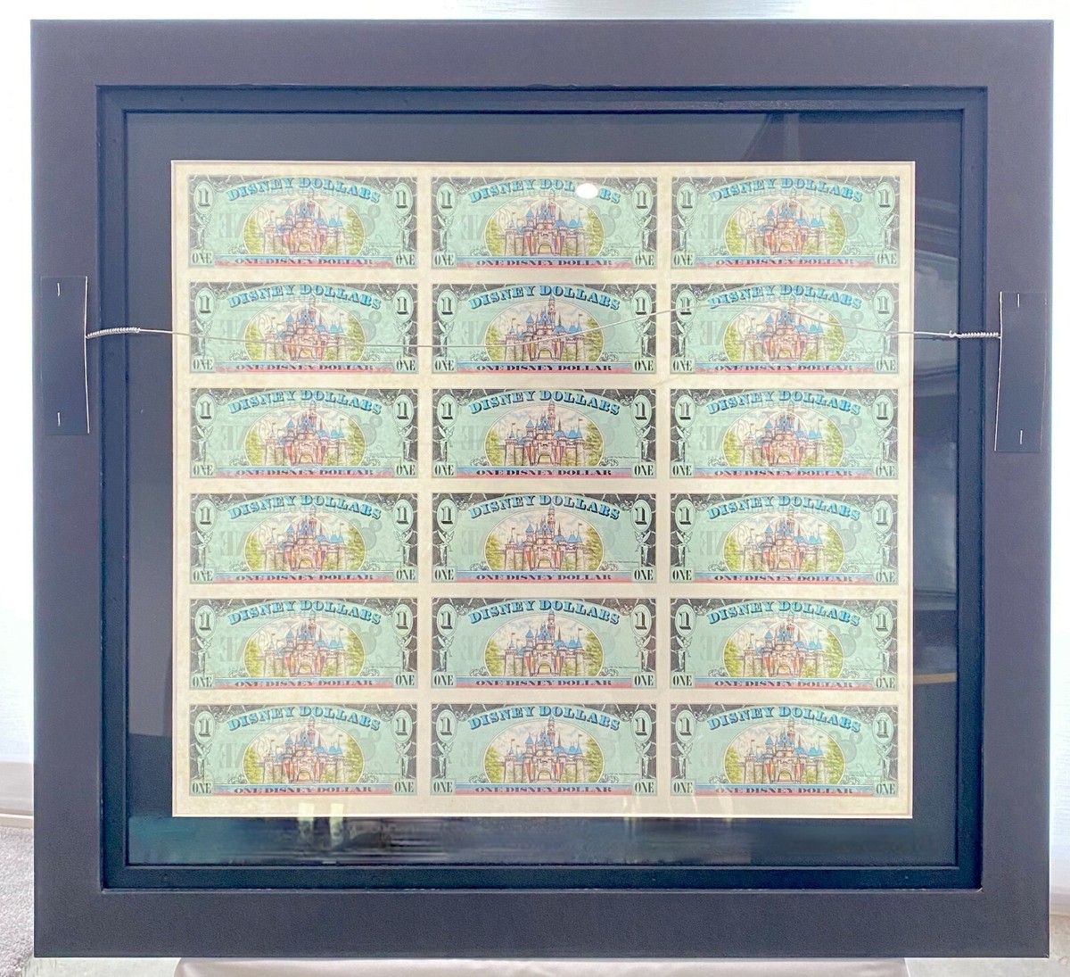 Disney Parks Disney Dollars Framed Uncut Sheet $1 Mickey 1987