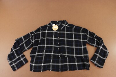 Thread Story Juniors Size Large Black Plaid Long Sleeve Hi Low Hem Crop Top NWT