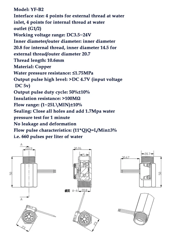 YF-B2 G1/2" Hall Effect Water Flow Sensor Switch Flowmeter Fluid Meter 1-25L/min - Image 3 of 4