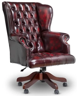 Chesterfield Commander Office chair 100% Antique Red Leather