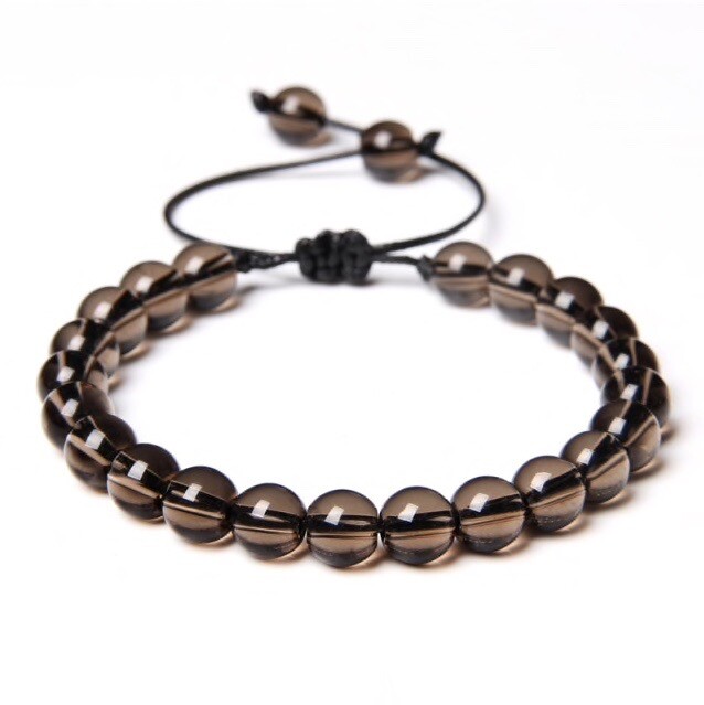 Bracelet quartz fumé et perles naturelles pour la sérénité au quotidien, lien ajustable tressé