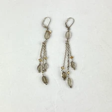 Signed 925 Sterling Silver Earrings Dainty Chain Tassel Crystal Moonstone Dangle