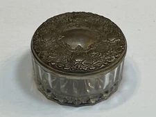 KIG Indonesia Clear Glass Trinket Dish Silverplated Lidded Bowl Vintage Old 3.5"