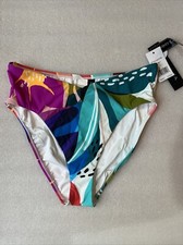 La Blanca Women's High Waist Swimsuit Bottom, Multi Electric Shore, US 12 New