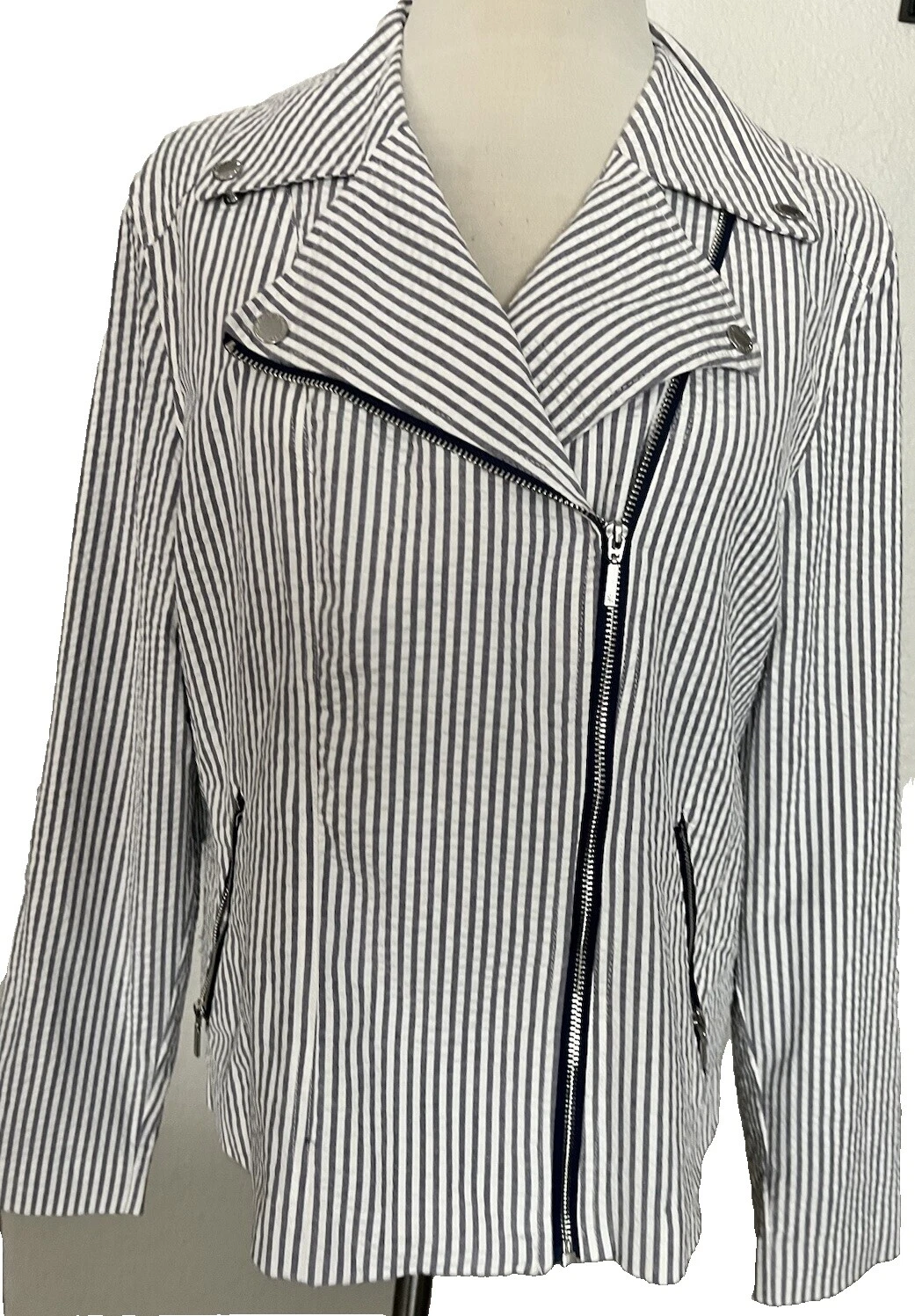 Rayas Chaqueta de moto Isaac Mizrahi abrigos, chaquetas y chalecos para Mujeres