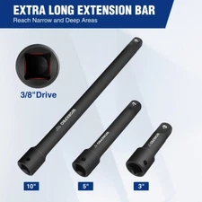 3-PCS 3/8" Drive Impact Extension Bar Set 3” 5” and 10” Length Socket Extensions