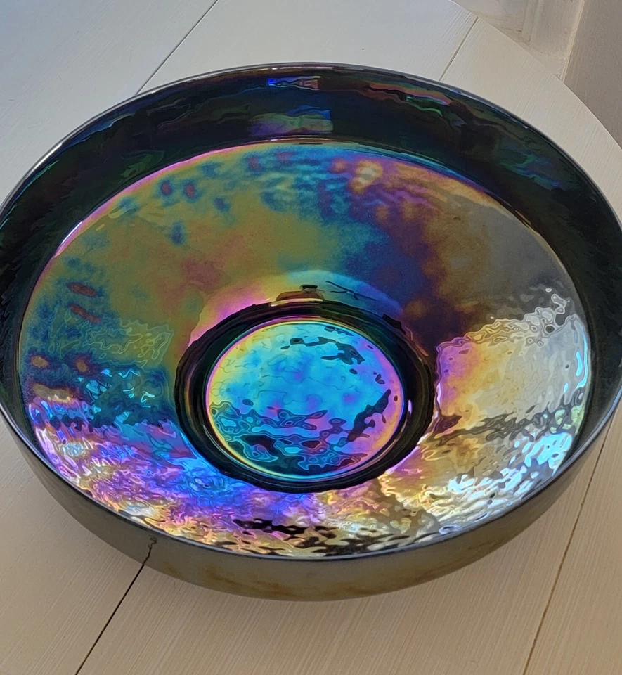 Raro centro de mesa italiano retirado cajón y barril nocturno azul iridiscente cuenco EC Foto 2 de 4