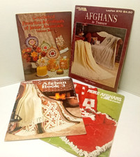 Lot-4 Leisure Arts Knit Crochet Afghan Leaflets -185 -34 -870 Aran Patterns '80s