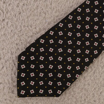 Lauren Ralph Lauren Tie Black Pink Yellow Diamonds Silk Hand Made 3.5''