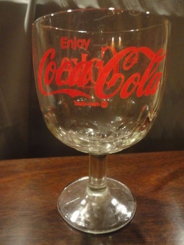 COCA-COLA COKE THUMBPRINT RED LETTERING GLASS STEMMED GOBLET Vintage - Picture 2 of 9