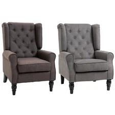 Button-Tufted Accent Chair with High Wingback, Rounded Cushioned Armrests