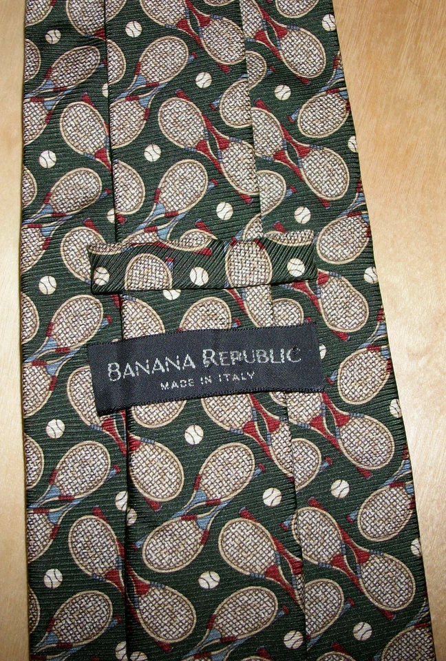 Raqueta de tenis Banana Republic verde para hombre corbata de seda 57" de largo x 3,9" de ancho (D366) Foto 4 de 4