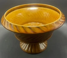 Vintage Haeger Pottery Footed Planter / Vase Ribbed Light Brown 5" x 8"