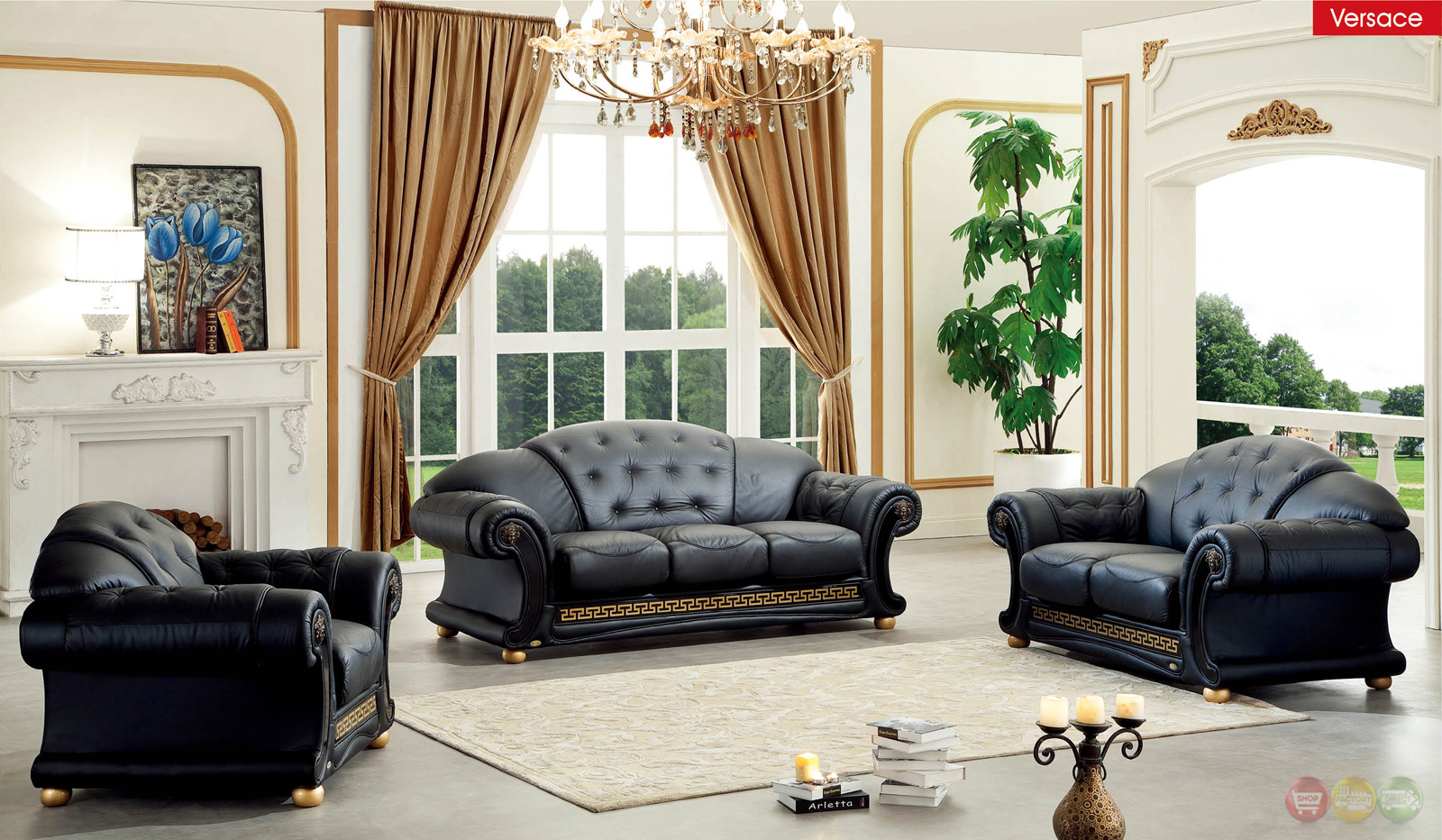 Black Genuine TopGrain Italian Leather Luxurious Living 