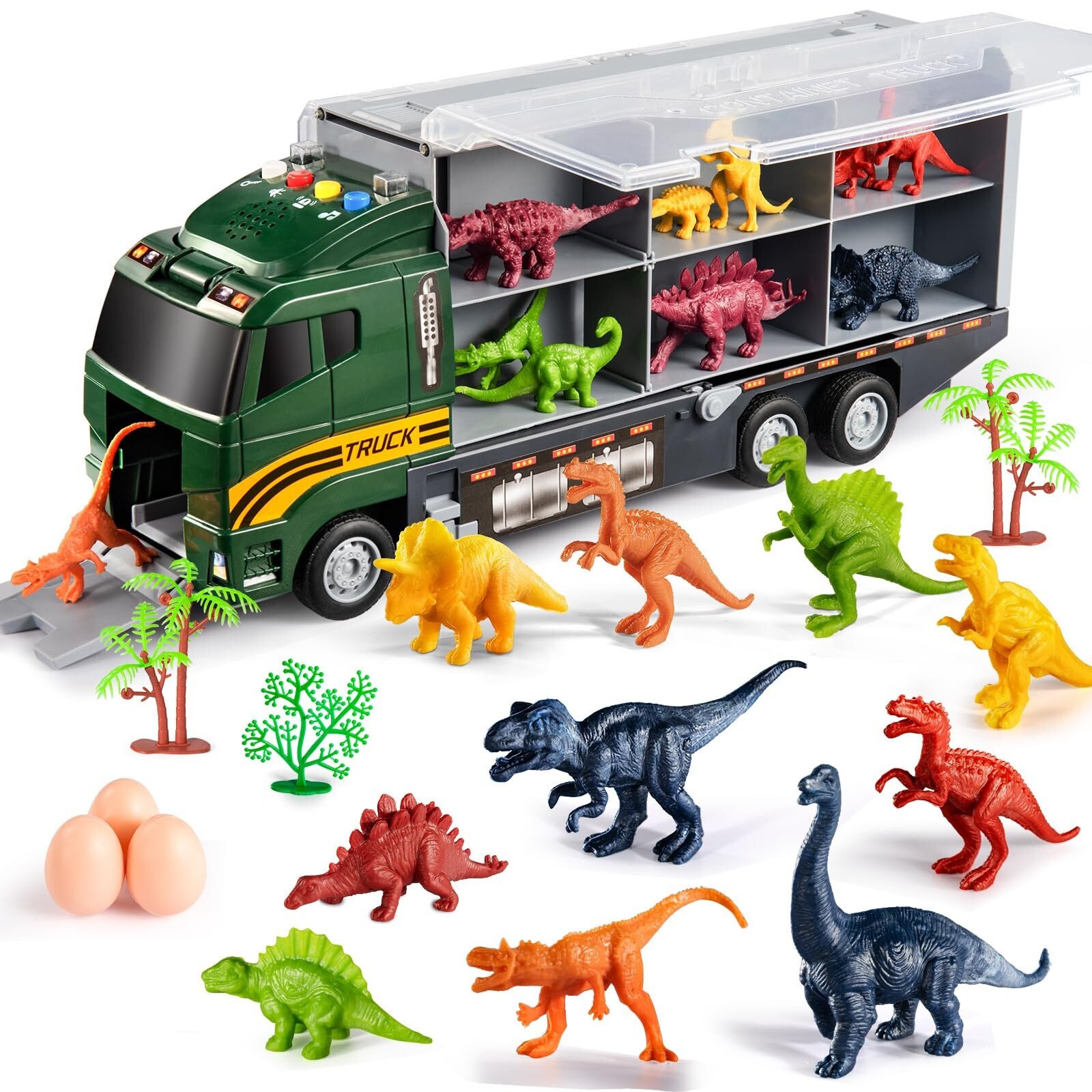 Temi 39-in-1 Dinosaur Truck Toy Set for Toddlers Age 3-5 with Transport Vehicles