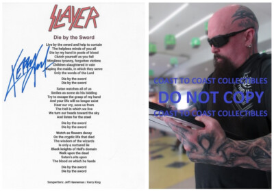 Kerry King Signed Slayer Die By The Sword Lyrics Sheet COA Proof Autographed