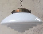 1940's Art Deco  A.G.E. White /Milk Glass Ceiling Light Shade w Brass  Gallery