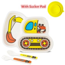 Excavators Kid Plate Set Bamboo Toddler Plate Dinnerware Dish Baby Feeding