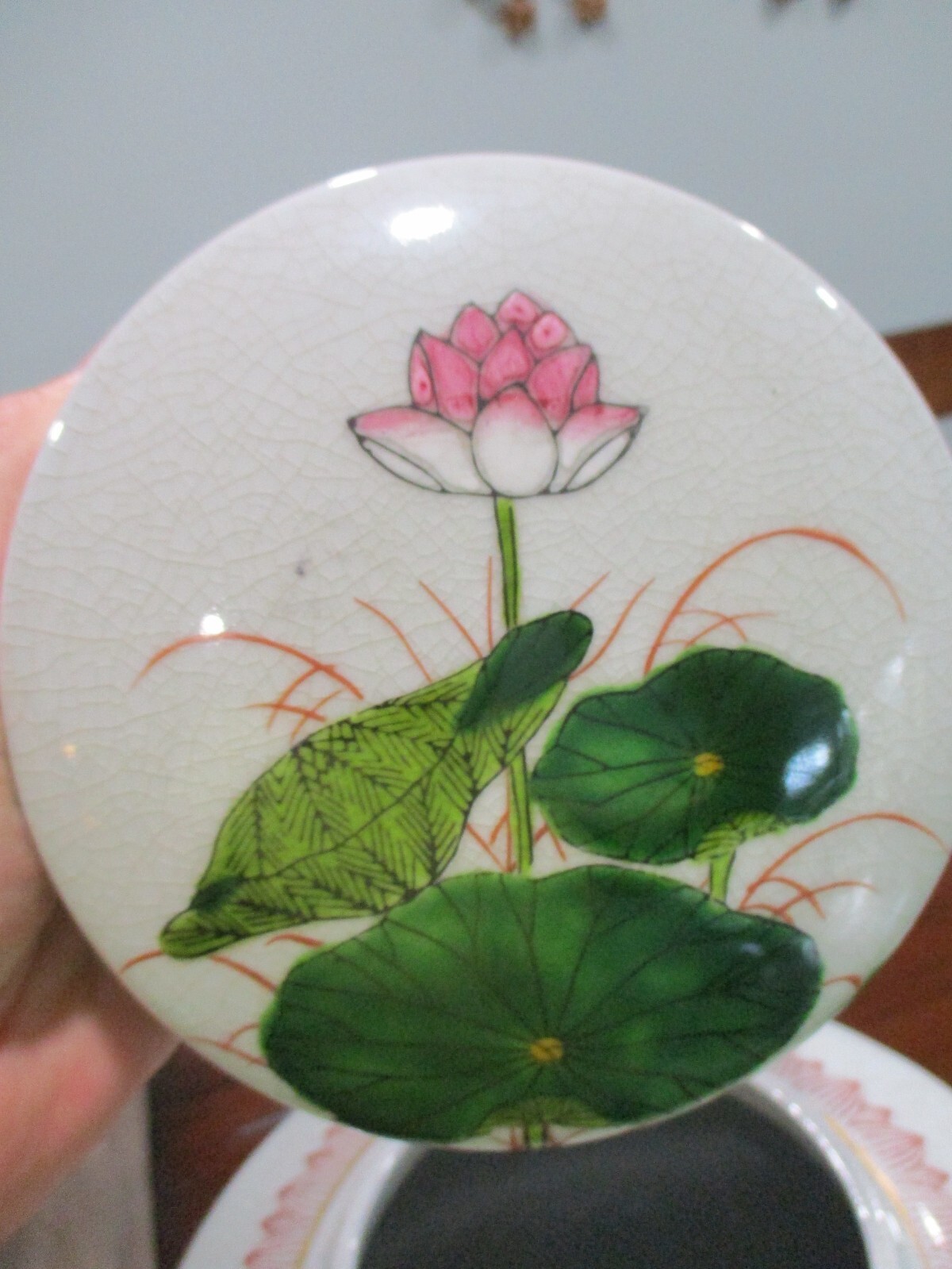 Fitz & Floyd Asian Chinoiserie  Large hand painted Lotus Ginger Jar crackled WOW