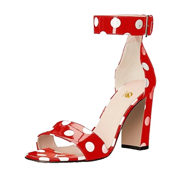 Sandalias superiores para mujer de cuero patentado con lunares