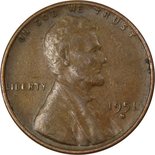 ✅ 1951-S Lincoln Wheat Cent Average Circulated Copper 1c From OBW Coin Roll