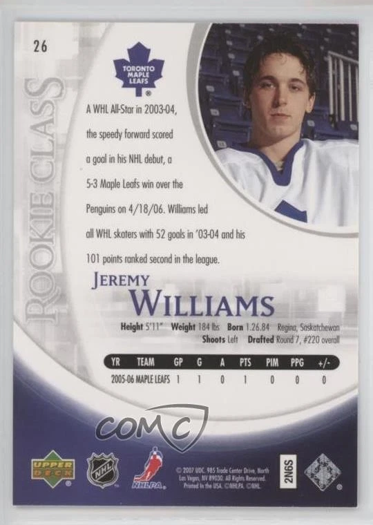 2006-07 Upper Deck Rookie Class Jeremy Williams #26 RC - Image 2 of 2