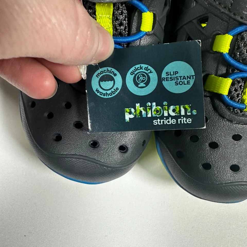Stride Rite Kids Gray Neon Blue Made2Play Phibian Water Shoes Toddler Size 8 - Image 3 of 4