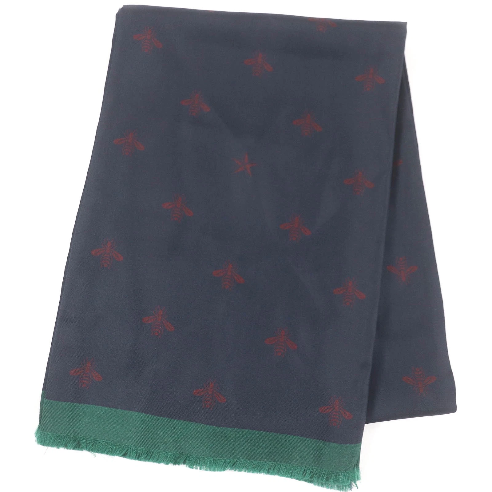 GUCCI Superbe écharpe à franges motif abeille 100% soie 429369 100% soie