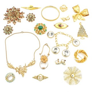 Vintage Glass 10k GF/Gold Tone Flower Pins Bracelet Earrings Lot of 18 #M1433 5