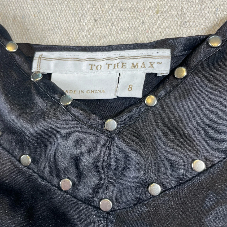 Camiseta sin mangas vintage de los 90 Y2K negra talla 8 con tachuelas correa de espagueti camisola Foto 2 de 4