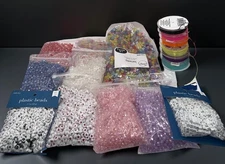 Lot Of 3#’s Of Assorted Plastic Beads & 6 Reels Of Stretchy Cord In 6 Colors